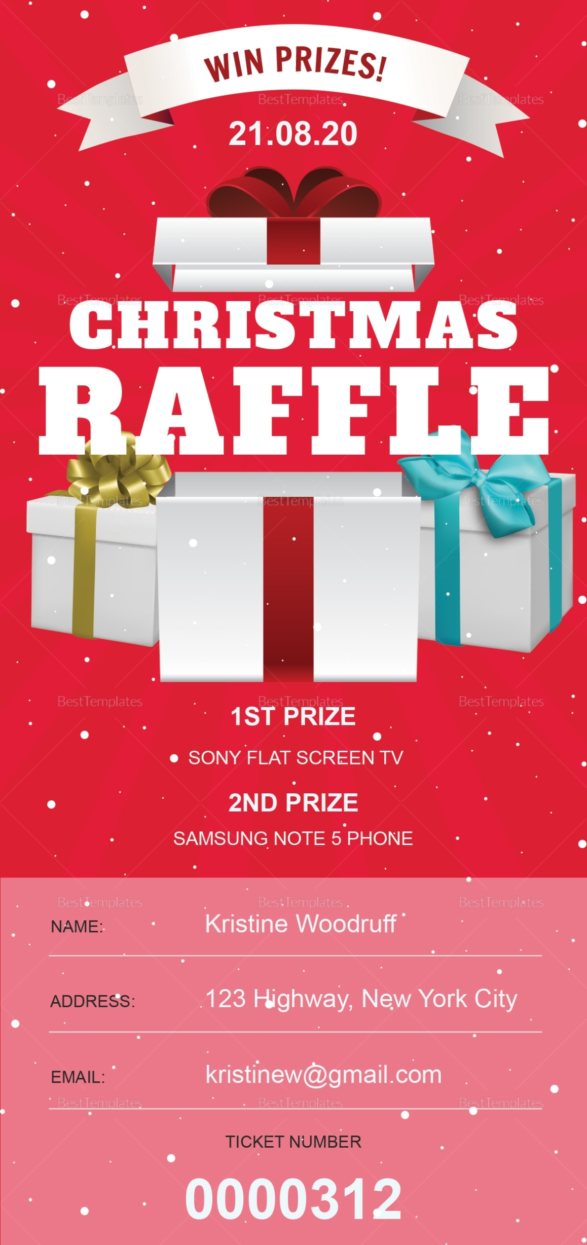 Christmas Raffle Ticket Design Template In Psd, Word, Publisher, Illustrator, Indesign Within Raffle Flyer Template Free