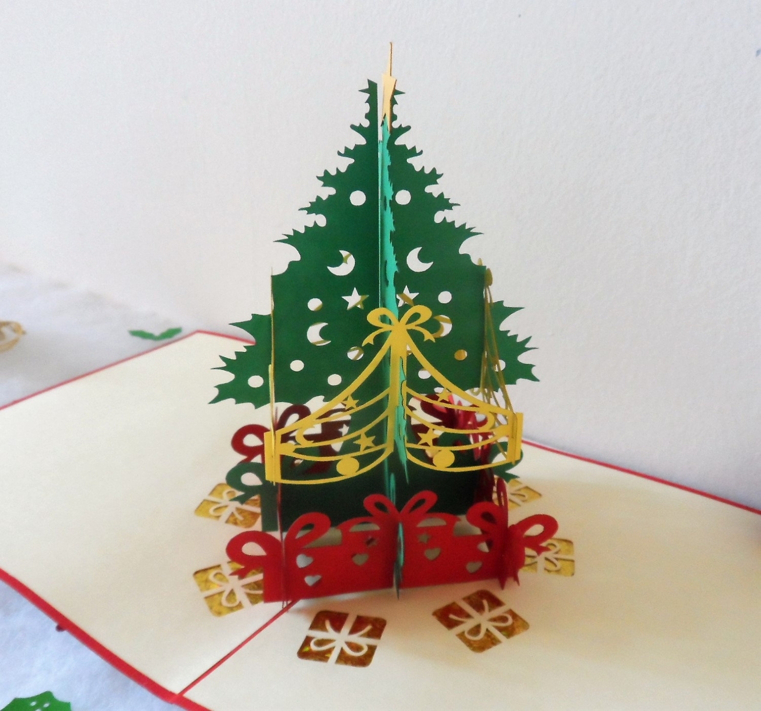 Christmas Tree And Presents - Pop Up Card - 3D (Sku419) Regarding 3D Christmas Tree Card Template