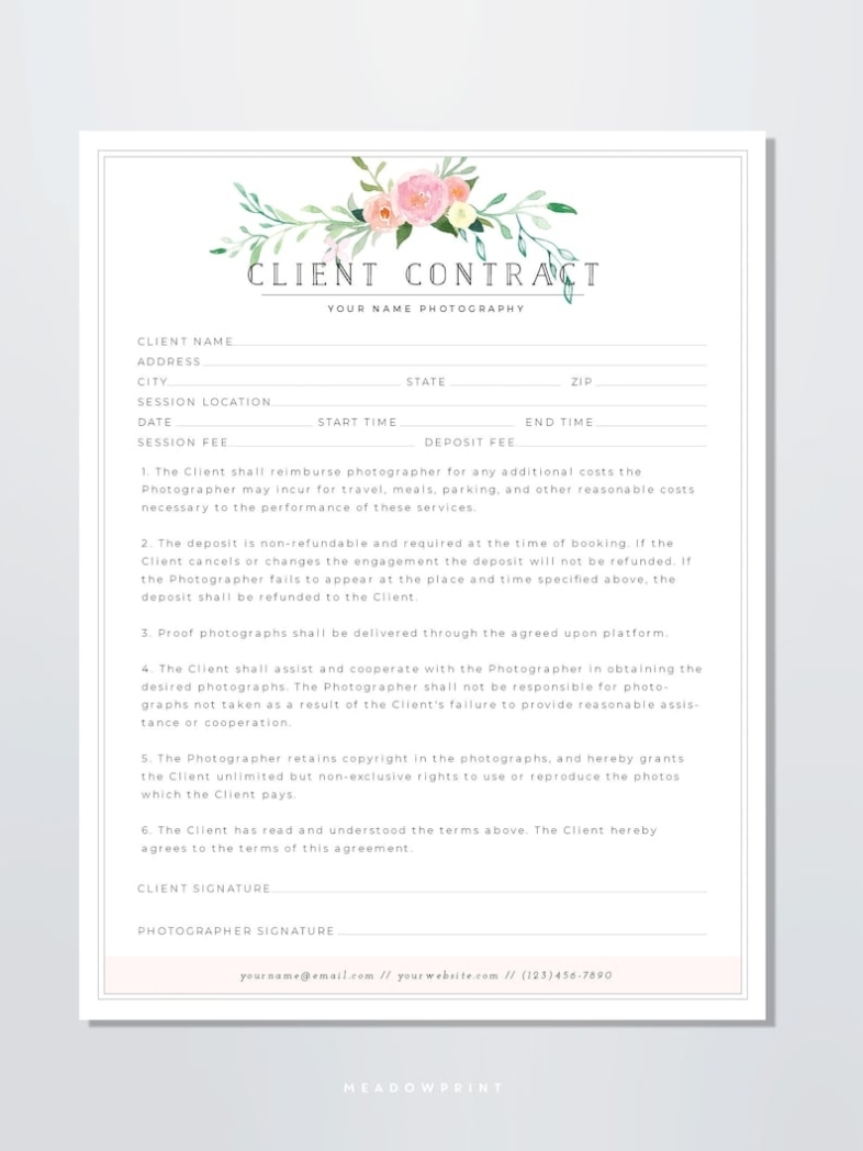 Client Contract Template Photography Form For Photographers | Etsy Canada With Photography Business Forms Templates