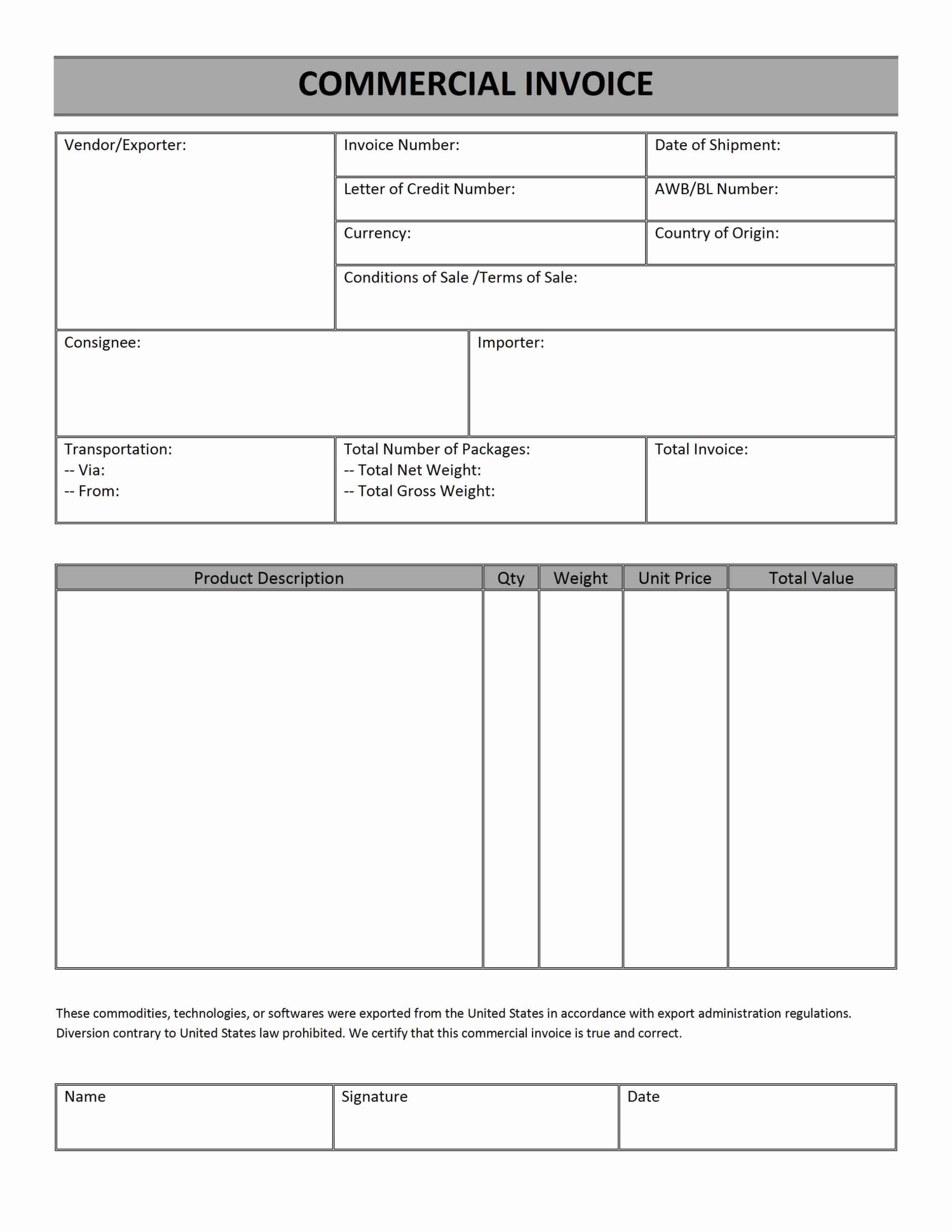 Commercial Invoice International Shipping * Invoice Template Ideas Pertaining To International Shipping Invoice Template