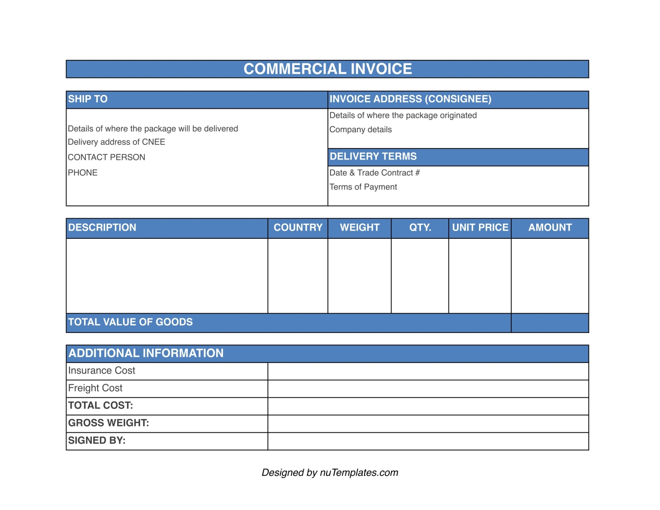 Commercial Invoice Template – Commercial Invoices | Nutemplates Within Commercial Invoice Template Word Doc
