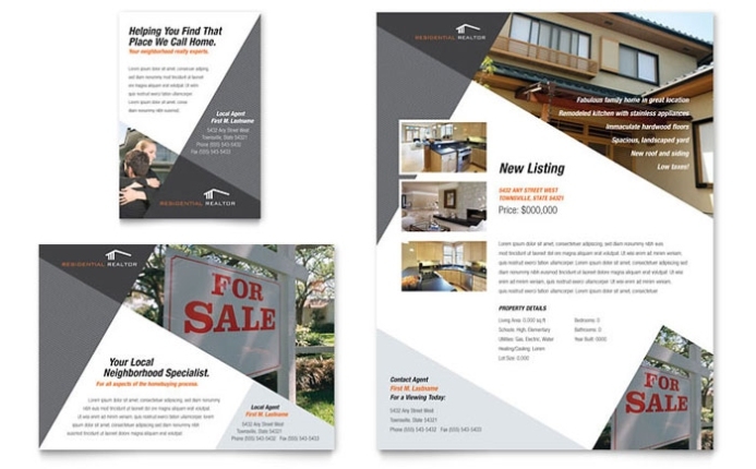 Contemporary & Modern Real Estate Flyer & Ad Template – Word & Publisher With Publisher Real Estate Flyer Templates