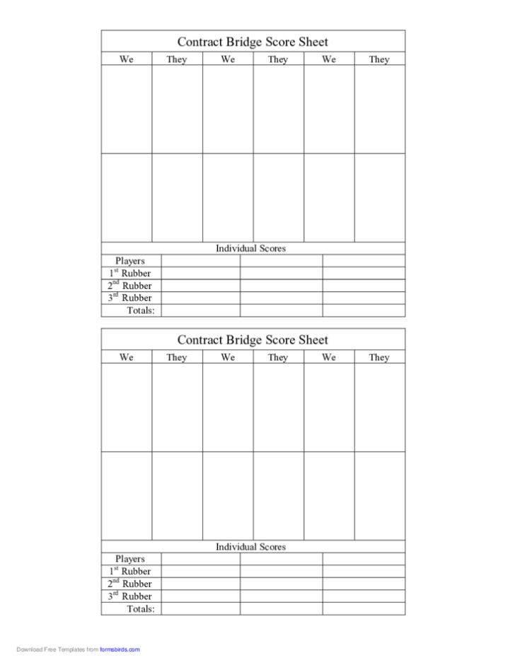 Contract Bridge Score Sheet Free Download In Bridge Score Card Template