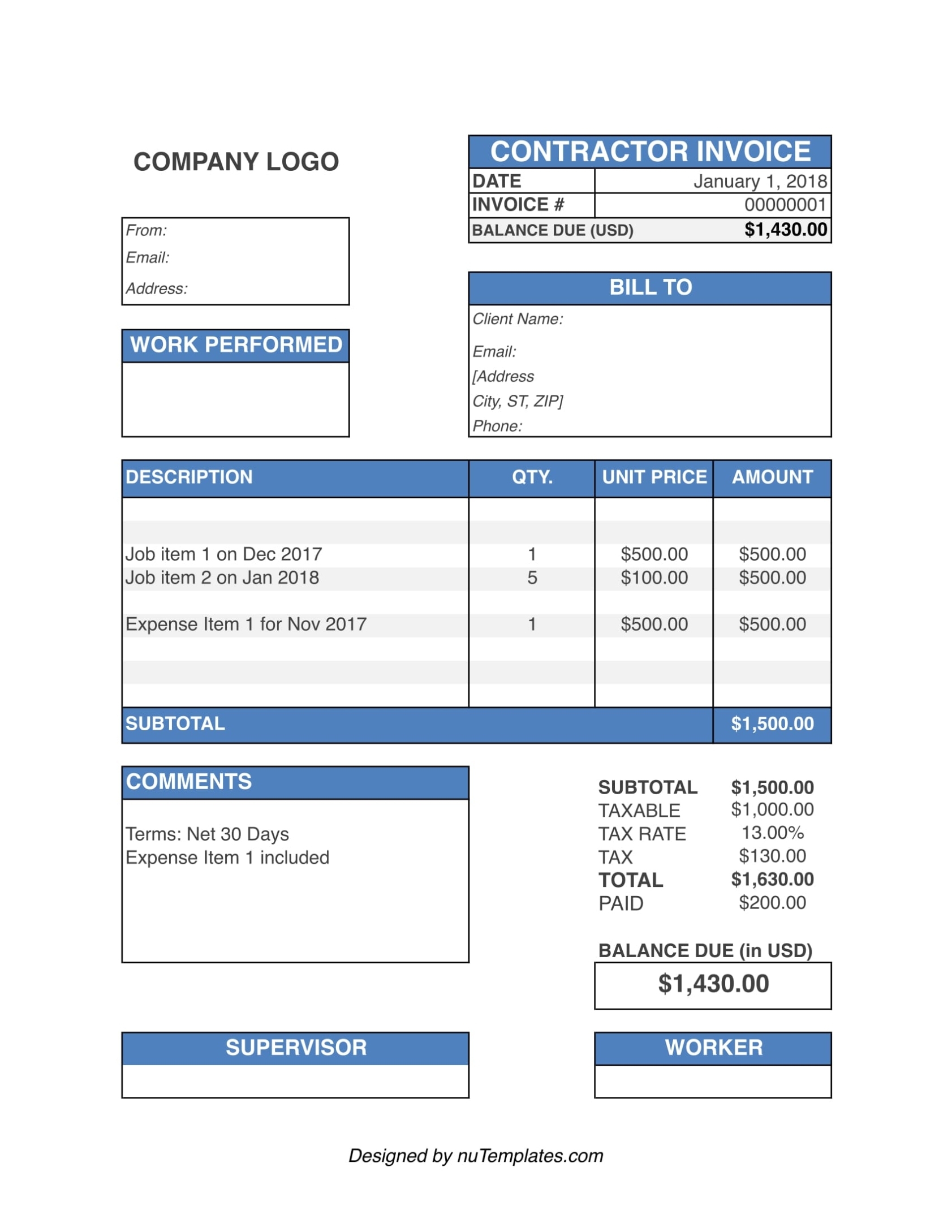 Contractor Invoice Template – Contractor Invoices | Nutemplates With Image Of Invoice Template