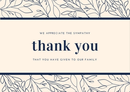 Cream And Navy Blue Foliage Border Sympathy Thank You Card – Templates By Canva In Sympathy Thank You Card Template