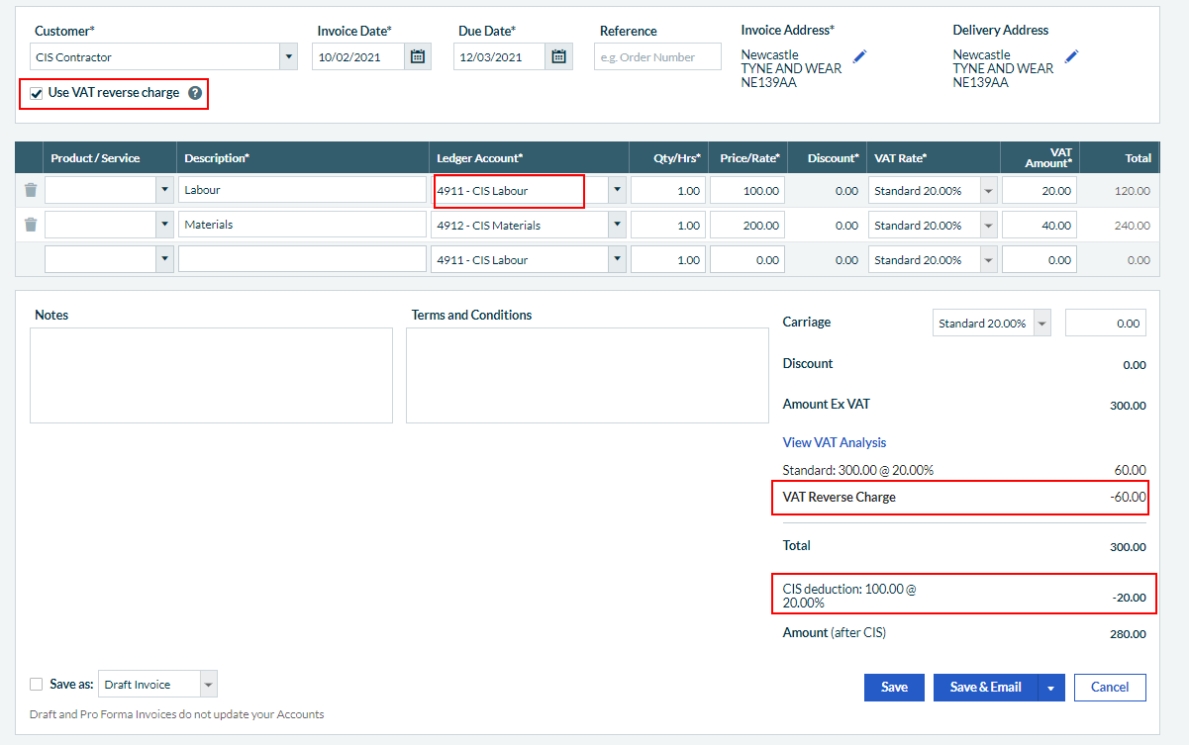 Create And Send A Cis Sales Invoice To A Contractor In Cis Invoice Template Subcontractor