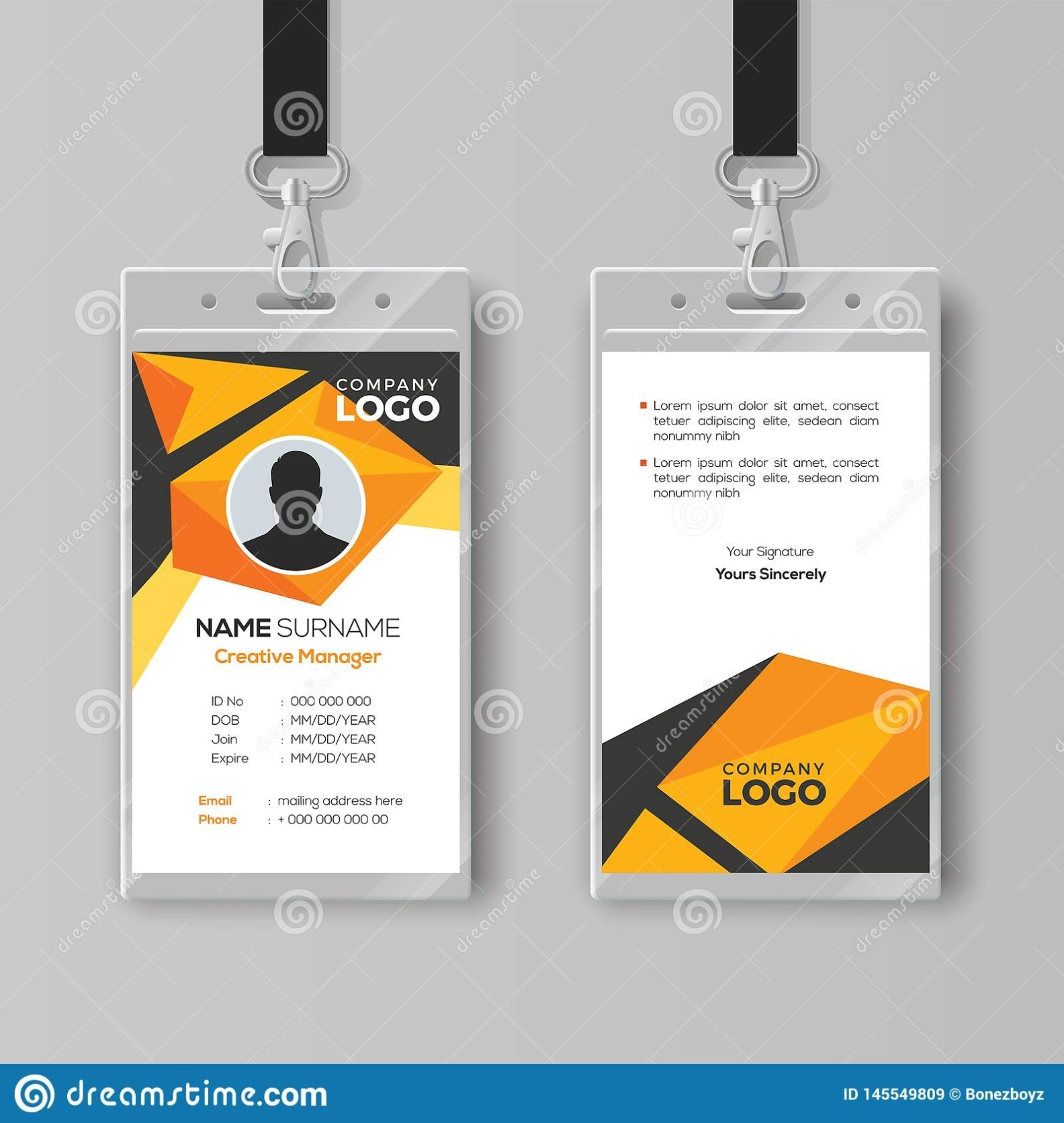Creative Id Card Template With Abstract Orange Geometric Style Stock Vector – Illustration Of With Regard To Conference Id Card Template