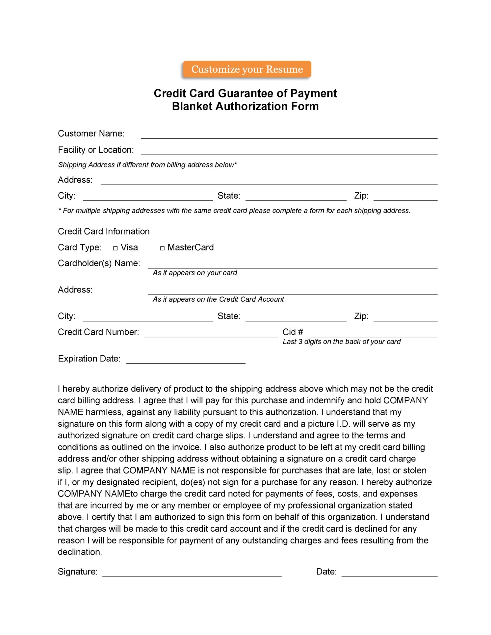 Credit Card Billing Authorization Form Template - Professional Sample Template With Credit Card Billing Authorization Form Template
