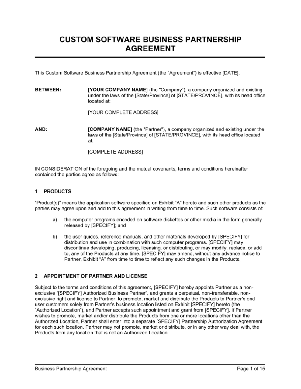 Custom Software Business Partnership Agreement Template | By Business In A Box™ Within Business Contract Template For Partnership