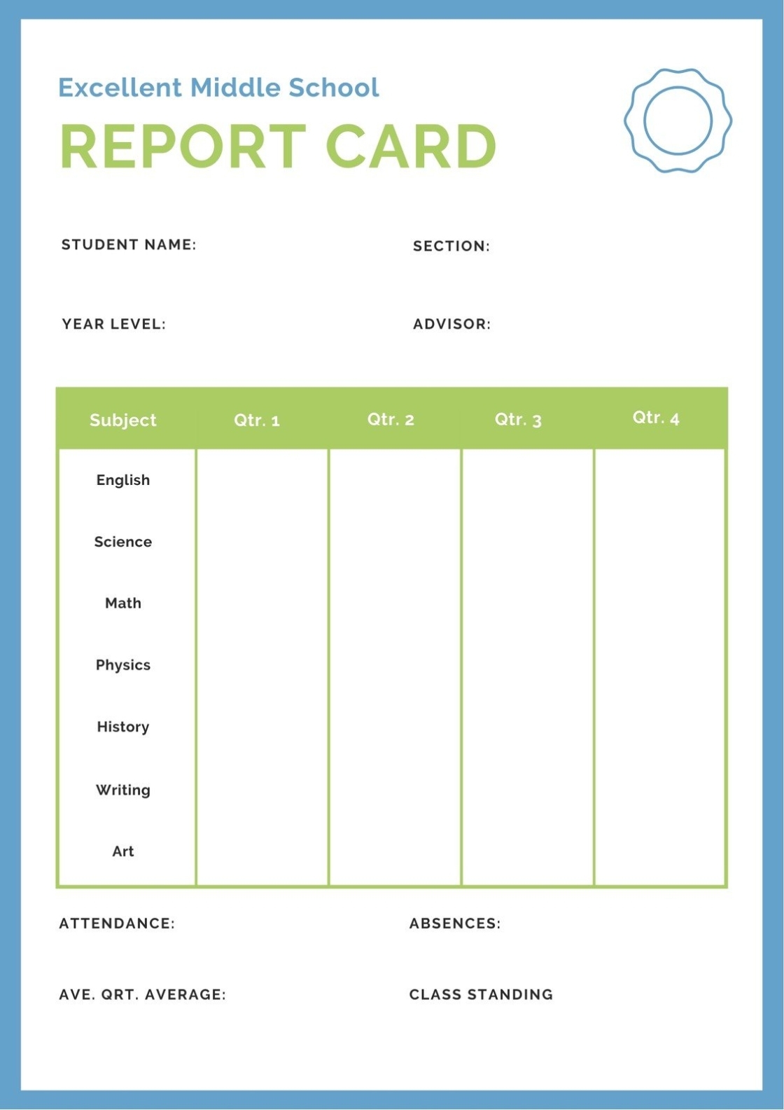Customize 46+ Middle School Report Cards Templates Online – Canva For Report Card Template Middle School