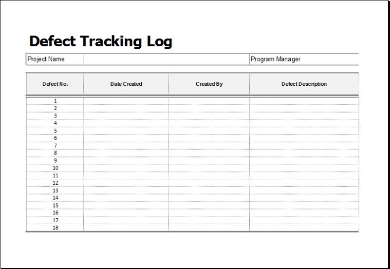 Defect Tracking Log Template For Ms Excel | Excel Templates Pertaining To Fault Report Template Word