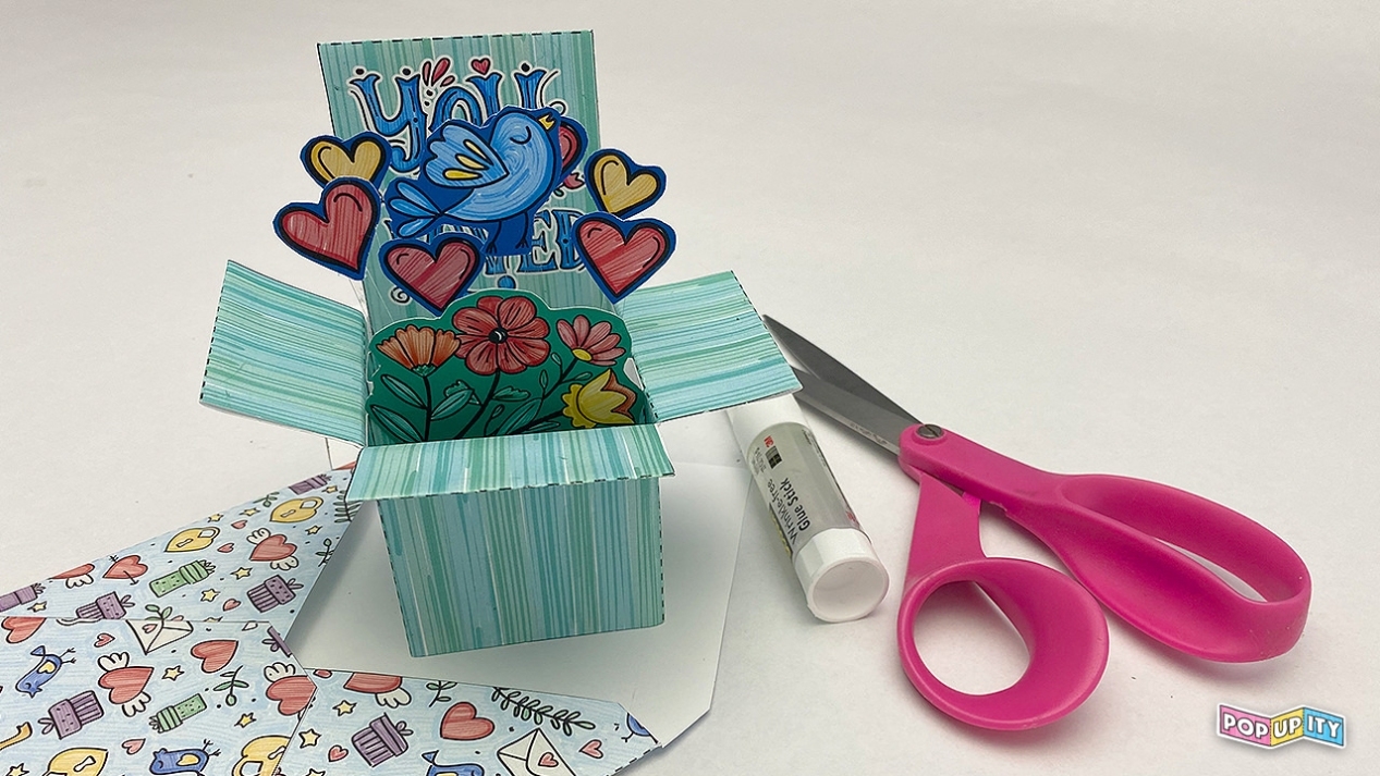 Diy Bluebird Of Love Bouquet Pop Up Card Template | Popupity In Diy Pop Up Cards Templates