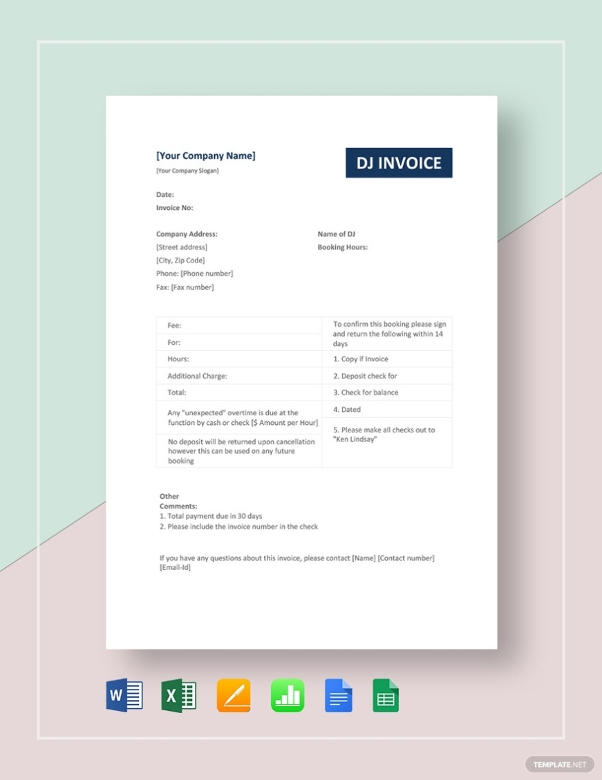 Dj Invoice Template - Google Docs, Google Sheets, Excel, Word, Apple Numbers, Apple Pages in Invoice Template For Dj Services