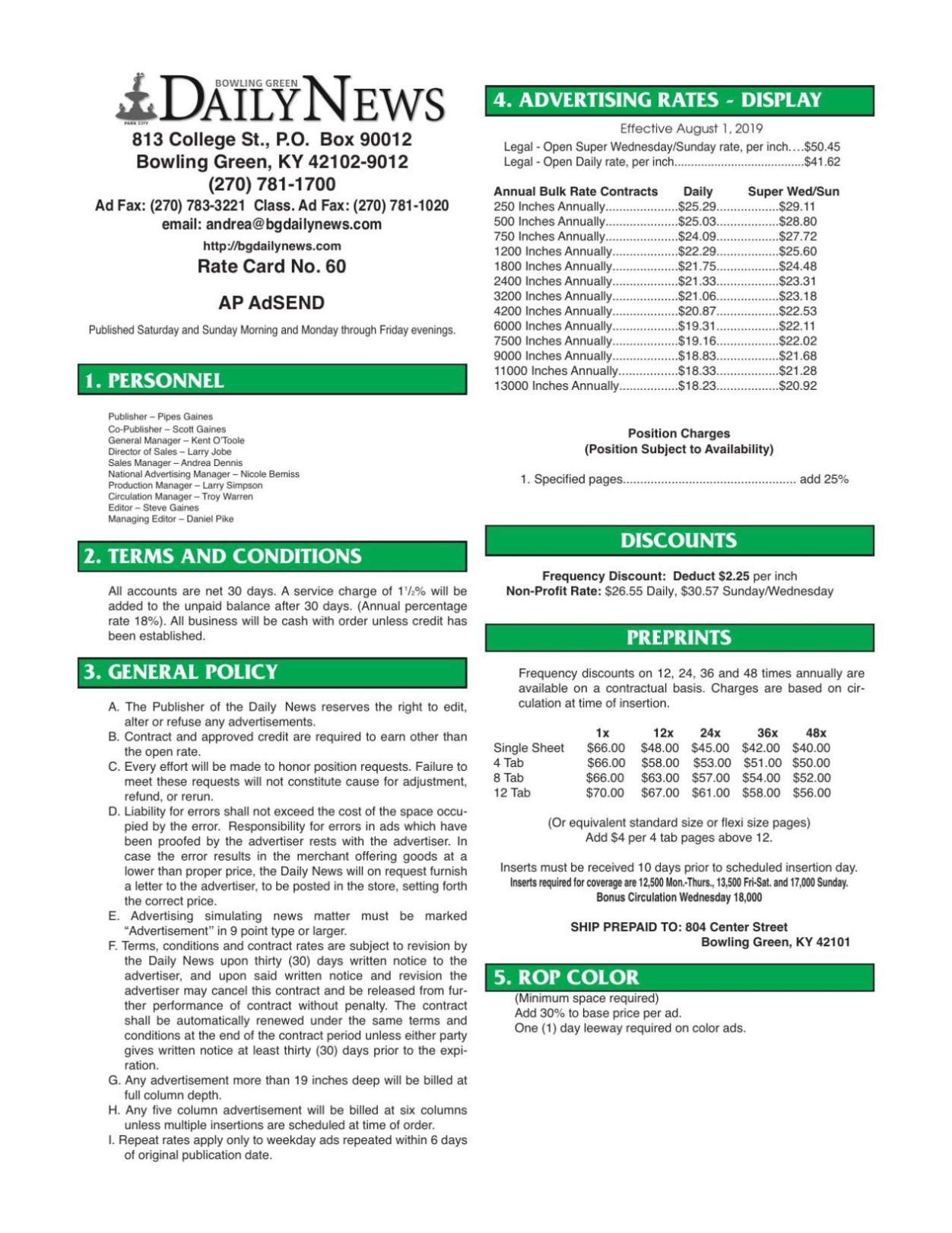 Dn Local Print Rate Card | Ads | Bgdailynews Throughout Advertising Rate Card Template