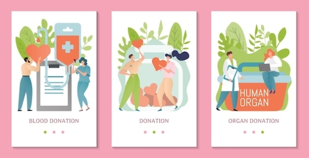 Donation Banner Card Illustration. People Donating Blood, Human Organ Regarding Organ Donor Card Template