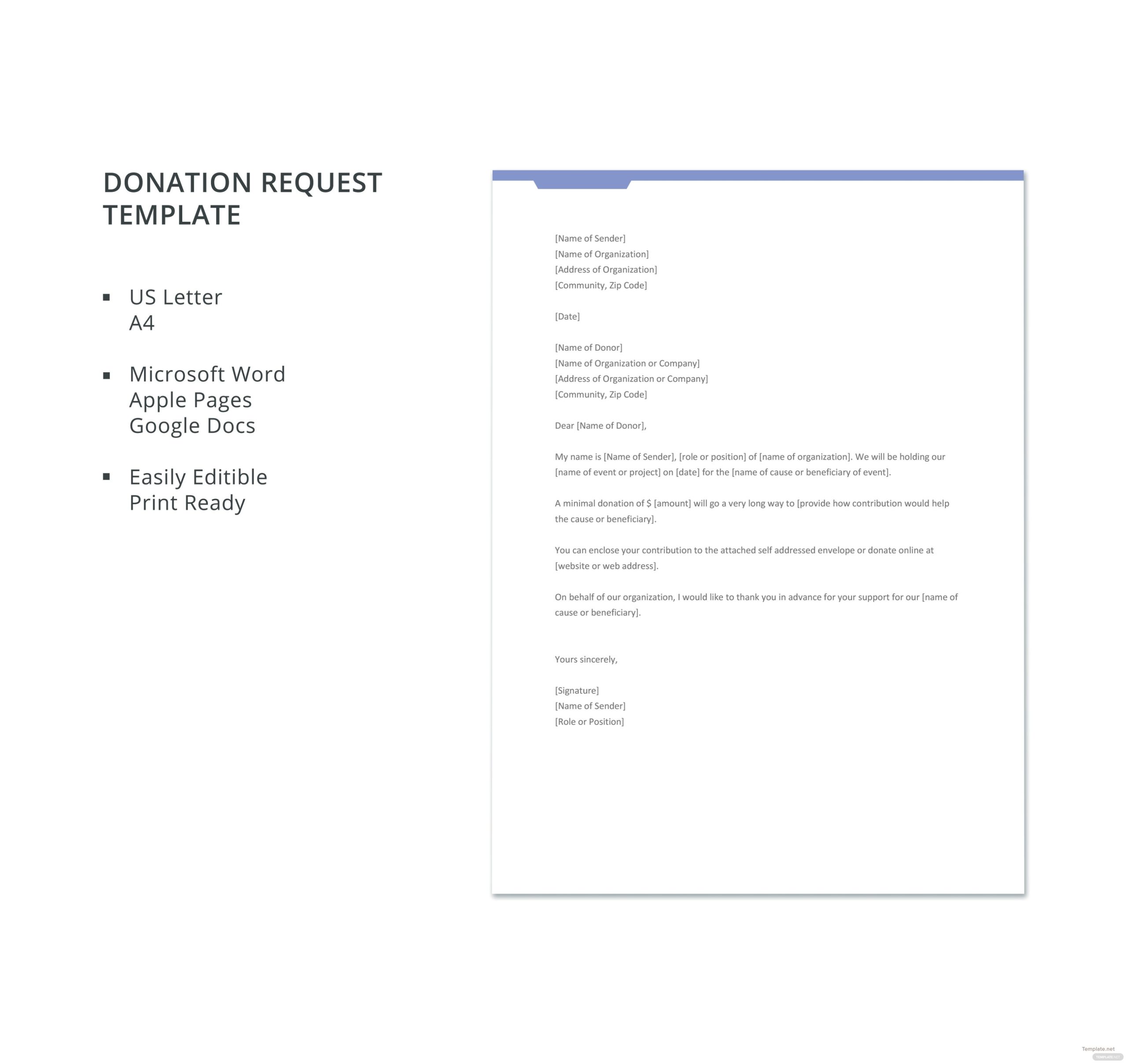 Donation Request Letter Template In Microsoft Word, Apple Pages, Google Docs | Template With Regard To Business Donation Letter Template