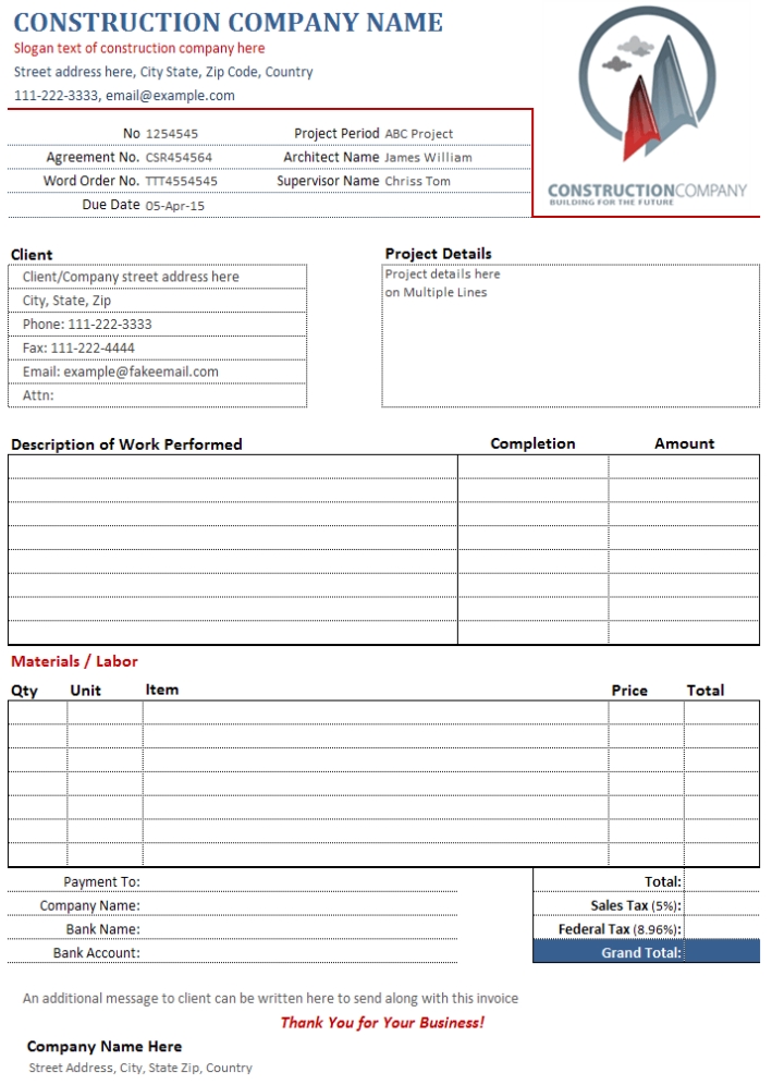 Download Construction/Contractor Invoice Template In Excel For Free Roofing Invoice Template