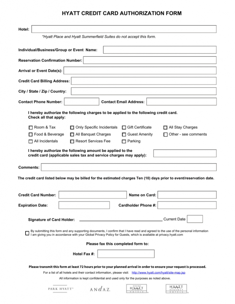 Download Hyatt Credit Card Authorization Form Template | Pdf | Freedownloads Pertaining To Hotel Credit Card Authorization Form Template