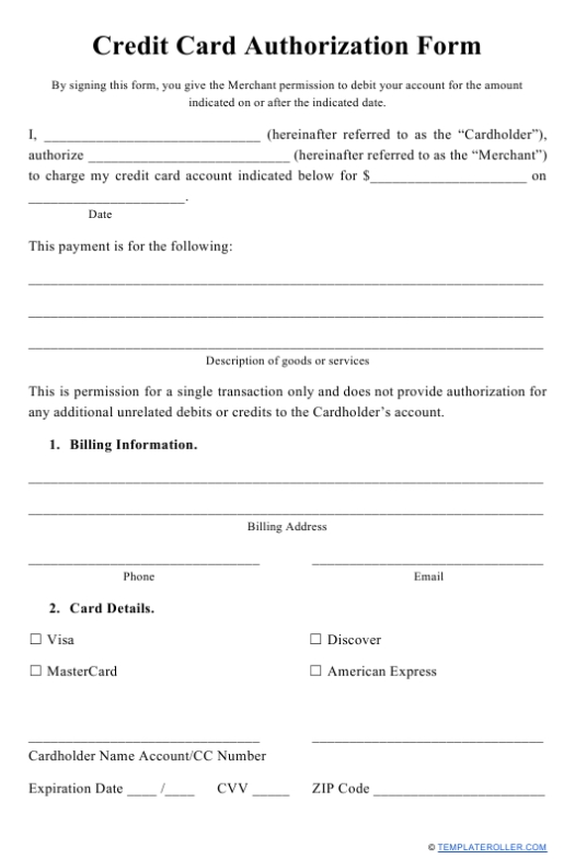 Downloadable Printable Pdf Credit Card Authorization Form – Printable With Regard To Authorization To Charge Credit Card Template