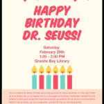 Dr. Seuss' Birthday Party – Sat, Feb 29Th, 2020 – Friends Of The Granite Bay Library Regarding Dr Seuss Flyer Template