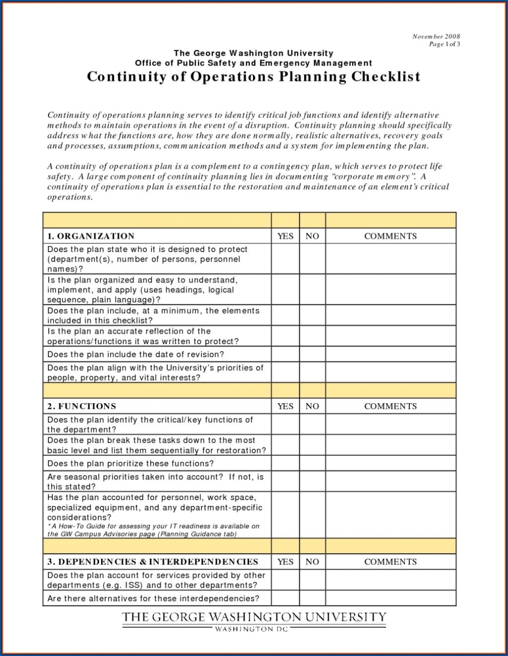 √ Free Printable Business Continuity Plan Checklist Template | Checklist Templates Regarding Business Continuity Management Policy Template