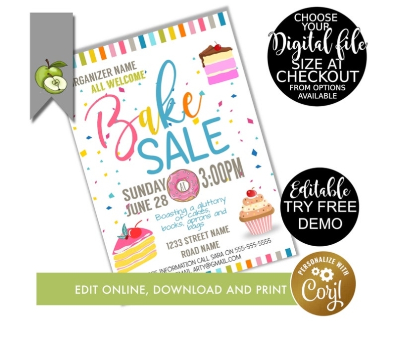 Editable Bake Sale Template Cake Theme Event Poster Digital | Etsy Pertaining To Bake Off Flyer Template