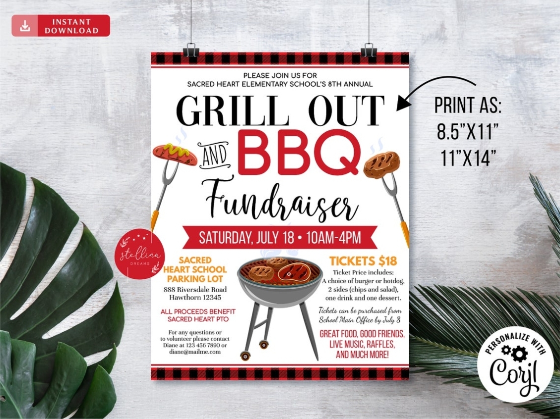 Editable Bbq Grill Out Fundraiser Flyer Pto Pta Poster Church | Etsy Within Bbq Fundraiser Flyer Template