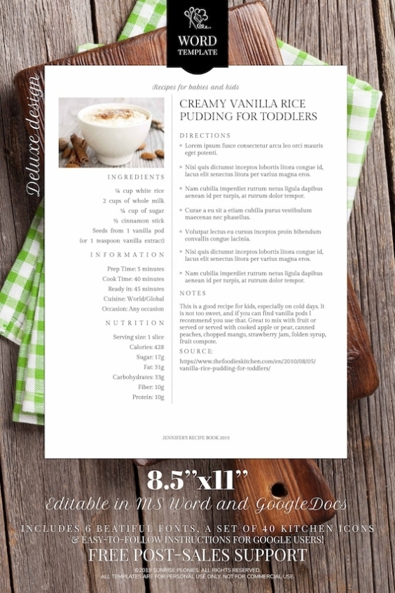 Editable Free Recipe Template For Word Regarding Full Page Recipe Template For Word