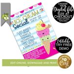 Editable Ice Cream Social Flyer Template Ice Cream Theme | Etsy Within Ice Cream Social Flyer Template