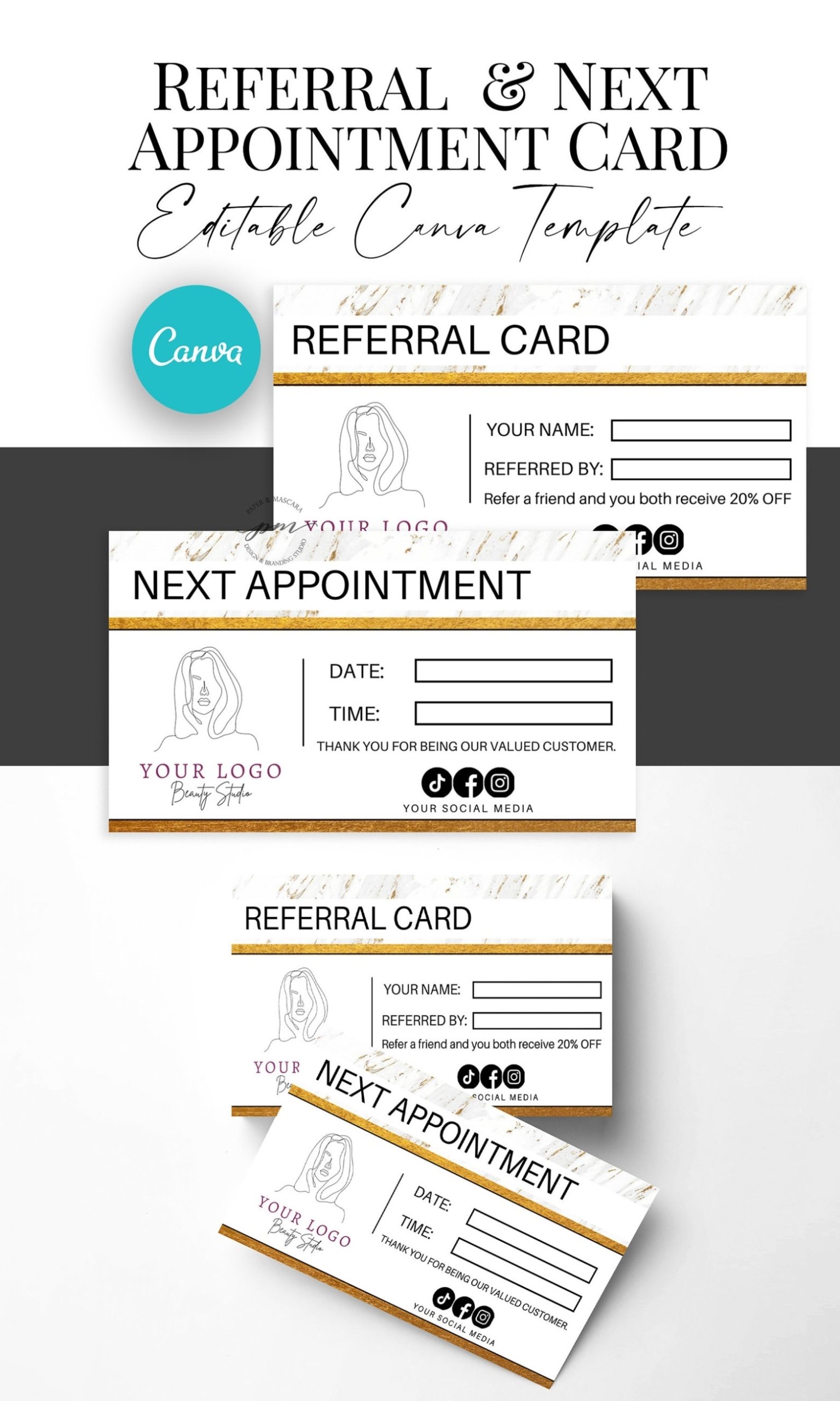 Editable Referral Card Template Editable Next Appointment | Etsy Intended For Referral Card Template Free