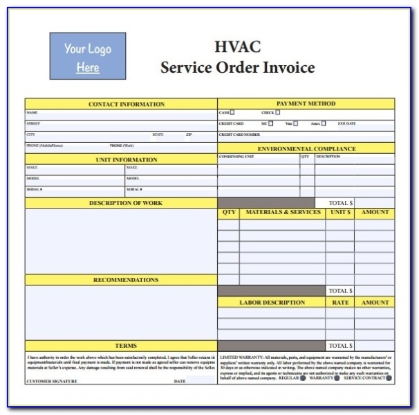 Electrical Service Invoice Template Hvac Service Order Invoice Hvac Invoice Forms - Form With Regard To Hvac Service Invoice Template Free