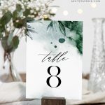 Emerald Watercolor Table Number Card Template, Green Wedding Table Number, Editable, Instant In Table Number Cards Template