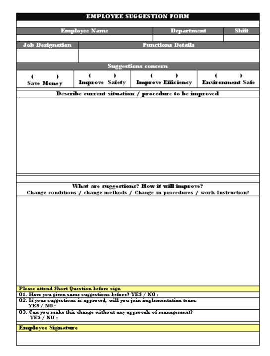 Employee Suggestion Form For Word Employee Suggestion Form Template
