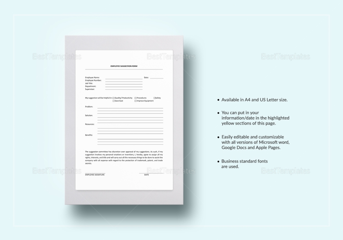 Employee Suggestion Template In Word, Google Docs, Apple Pages Inside Word Employee Suggestion Form Template