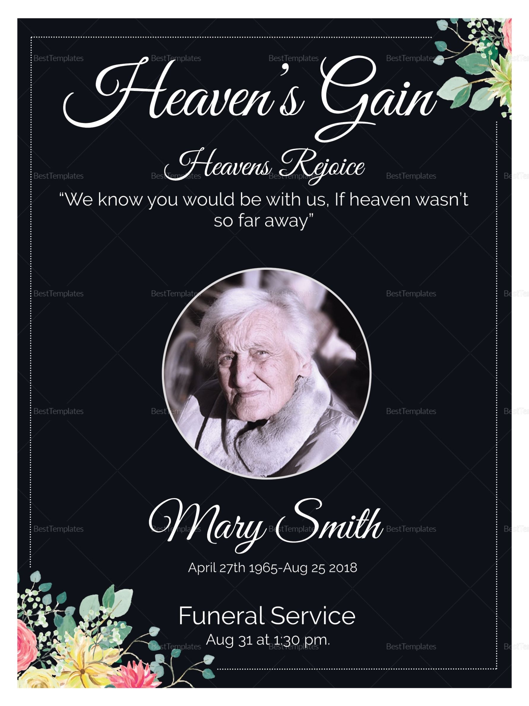 Eulogy Funeral Invitation Card Design Template In Word, Psd, Publisher throughout Death Anniversary Cards Templates