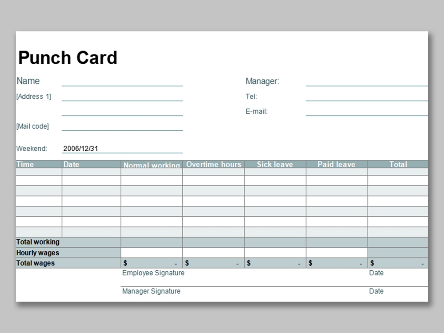 Excel Of Simple Business Punch Card.xlsx | Wps Free Templates Pertaining To Business Punch Card Template Free