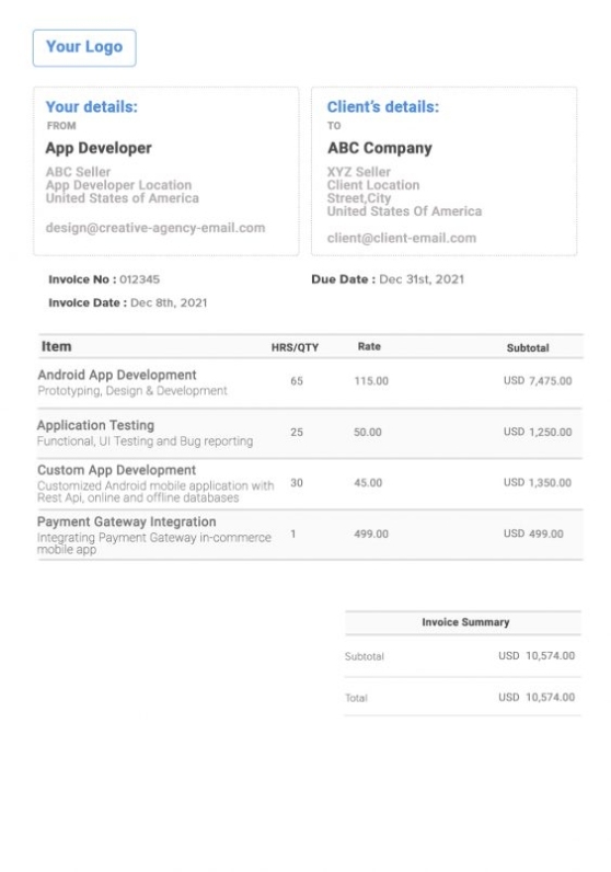 ? App Developer Invoice Template | Free Invoice Generator With Software Development Invoice Template