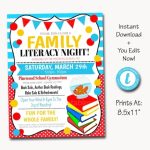 Family Literacy Night Flyer, Printable Pta Pto Flyer, School Church Fundraiser, Children'S inside Family Night Flyer Template