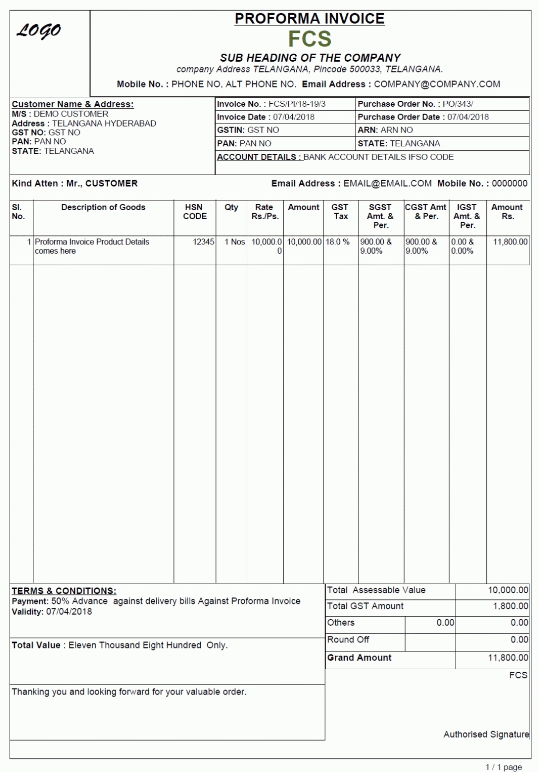 Fcs – Proforma Software – Invoices Template Samples Intended For Proforma Invoice Template India