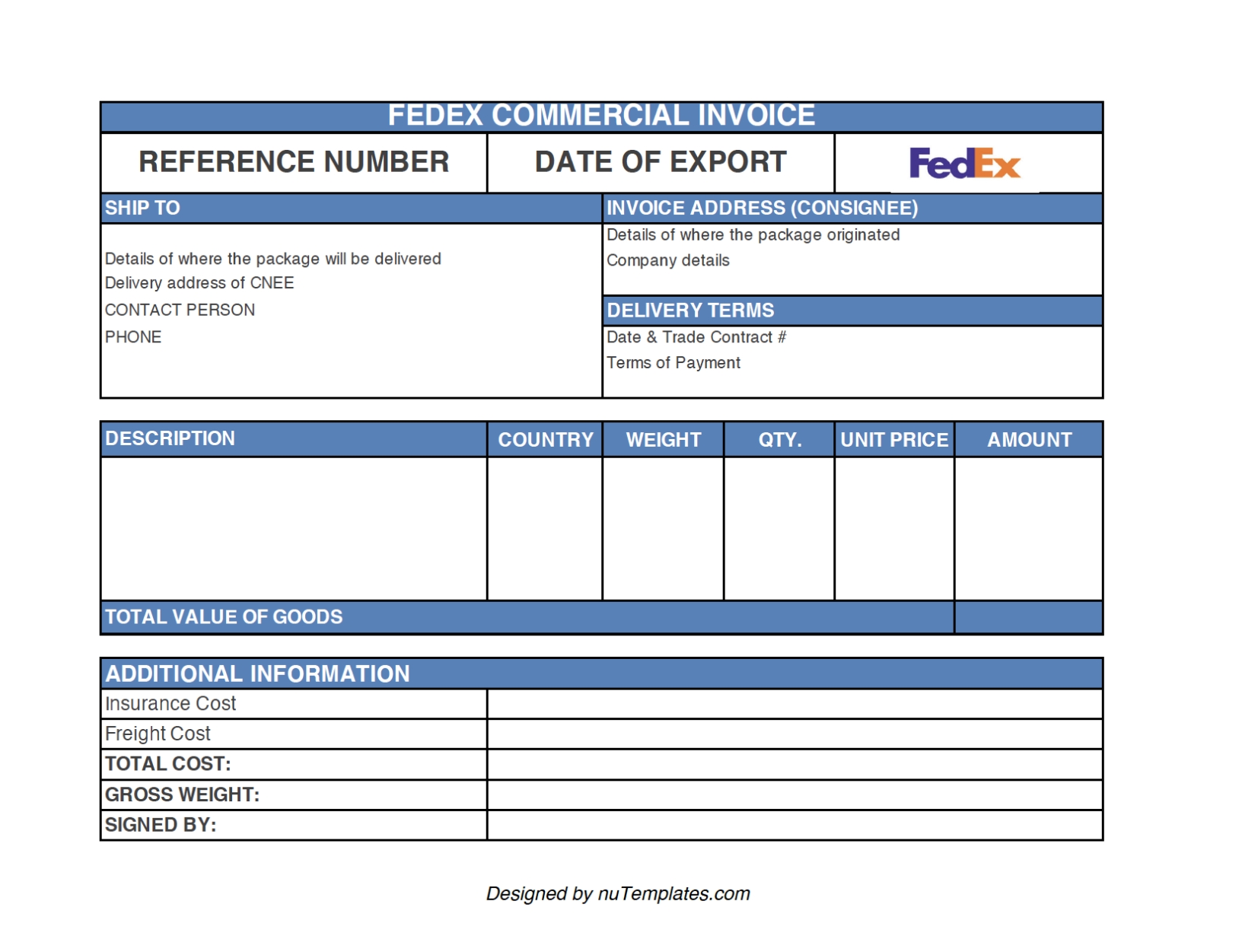 Fedex Commercial Invoice Template - Fedex Invoices | Nutemplates With Regard To Proforma Invoice Template Fedex