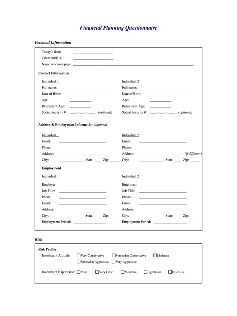 Financial Planning Questionnaire – Fill And Sign Printable Template Online | Us Legal Forms In Business Plan Questionnaire Template
