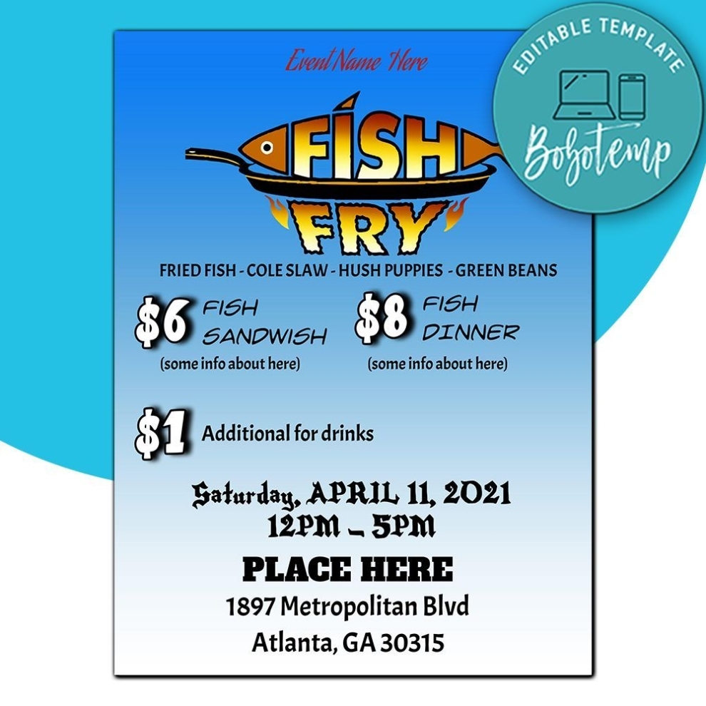 Fish Fry Flyer Template Instant Download | Bobotemp Inside Fish Fry Flyer Template