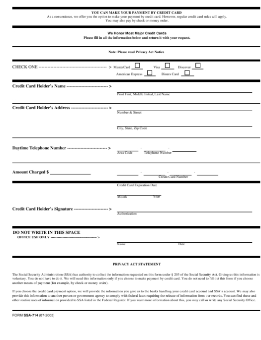 Form Ssa 714 Download Fillable Pdf Or Fill Online Application For Intended For Usmc Meal Card Template