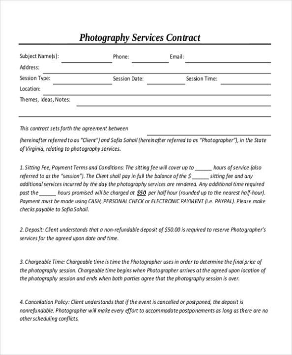 Free 10+ Sample Photography Contract Forms In Pdf | Ms Word Within Photography Business Forms Templates