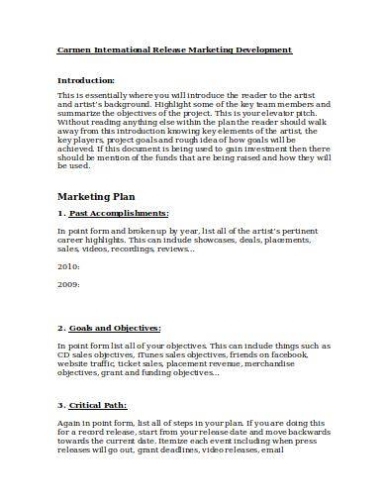 Free 11+ Music Marketing Plan Templates In Pdf | Ms Word Throughout Template For Writing A Music Business Plan