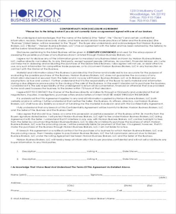 Free 11+ Sample Business Non Disclosure Agreement Templates In Pdf | Ms Word | Google Docs | Pages In Business Broker Agreement Template