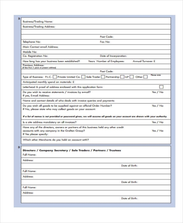 Free 17+ Credit Application Forms In Pdf | Excel | Ms Word Intended For Business Account Application Form Template