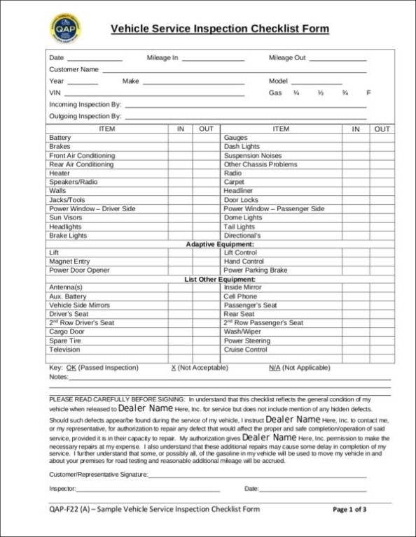 Free 21+ Vehicle Checklist Samples & Templates In Pdf | Ms Word | Google Docs | Pages Inside Vehicle Checklist Template Word