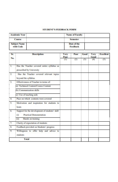 Free 30+ Student Feedback Forms In Pdf | Ms Word With Student Feedback Form Template Word