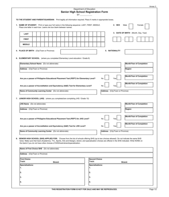 Free 6+ School Registration Forms In Pdf | Ms Word | Excel within School Registration Form Template Word